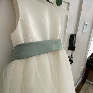 Flower Girl Dress with Tulle and Olive Green Sash